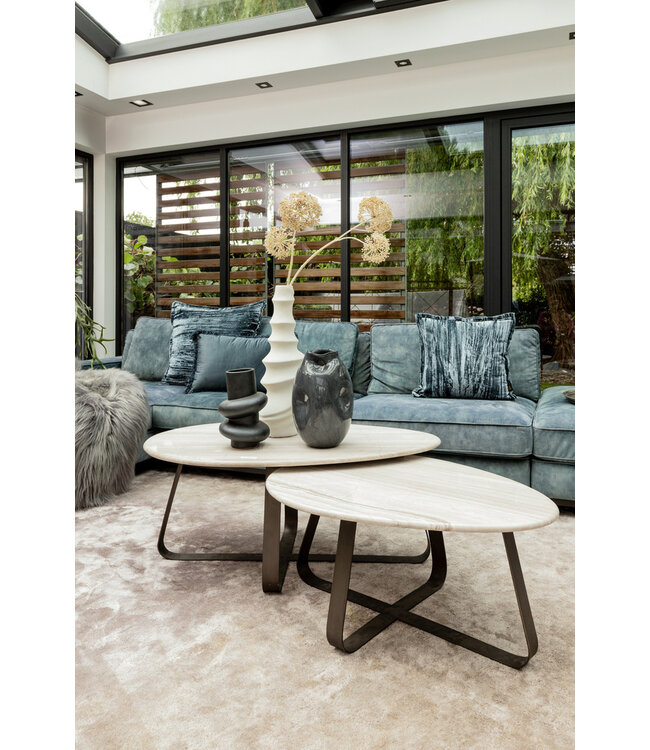 PTMD Muka salontafel hoog donkergrijze basis wit marmer