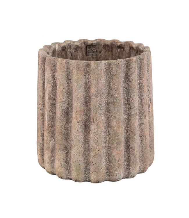 PTMD Jaydean Grey cement pot met geribbelde structuur rond XXL.