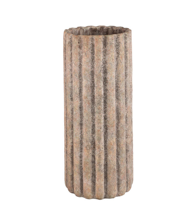PTMD Jaydean Grey cement pot met geribbelde structuur hoog L