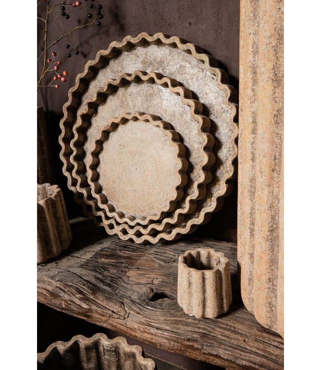 PTMD Jaydean Grey cement pot met geribbelde structuur hoog L