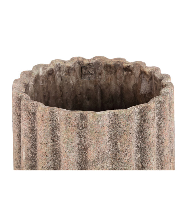 PTMD Jaydean Grey cement pot met geribbelde structuur rond XXL.