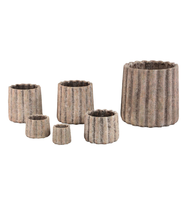 PTMD Jaydean Grey cement pot met geribbelde structuur rond XXL.