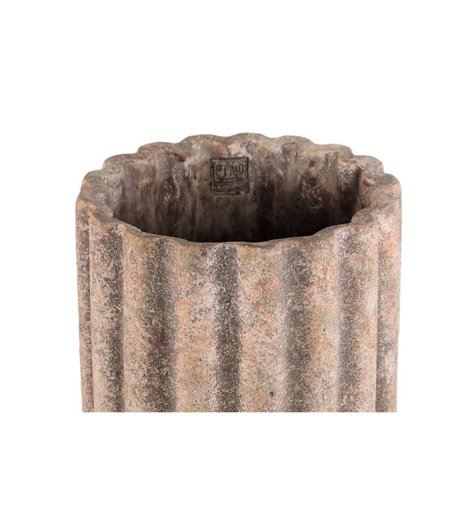 PTMD Jaydean Grey cement pot met geribbelde structuur hoog L