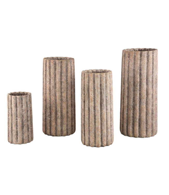 PTMD Jaydean Grey cement pot met geribbelde structuur hoog L