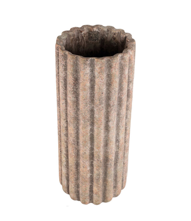 PTMD Jaydean Grey cement pot met geribbelde structuur hoog L