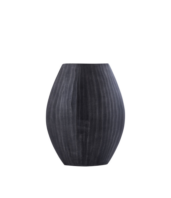 PTMD Jowad Grafiet aluminium plaat pot geribbeld hoog ovaal S