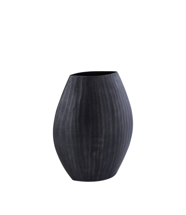 PTMD Jowad Grafiet aluminium plaat pot geribbeld hoog ovaal S