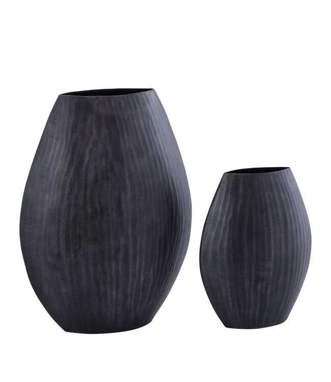 PTMD Jowad Grafiet aluminium plaat pot geribbeld hoog ovaal S