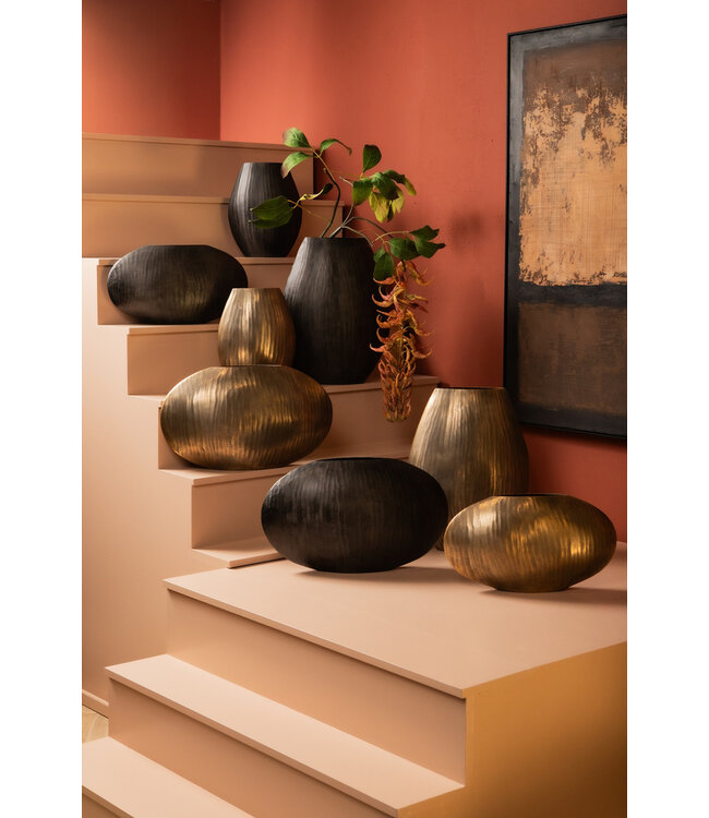 PTMD Jowad Grafiet aluminium plaat pot geribbeld hoog ovaal S