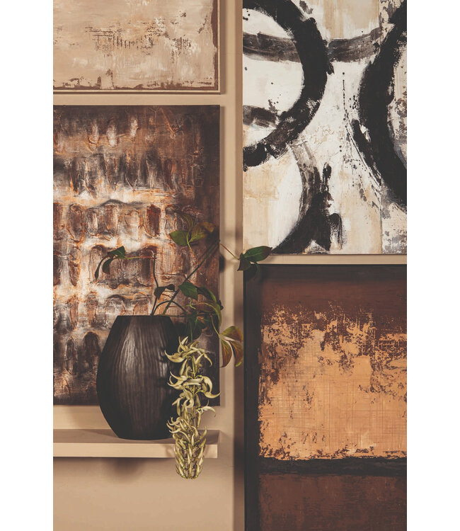 PTMD Jowad Grafiet aluminium plaat pot geribbeld hoog ovaal S