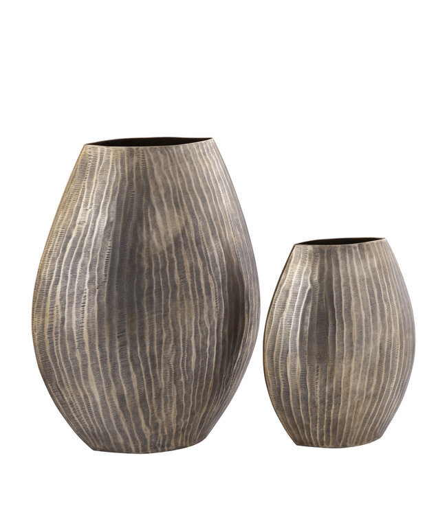 PTMD Jowad Antiek Goud aluminium plaat pot rib hoog ovaal M