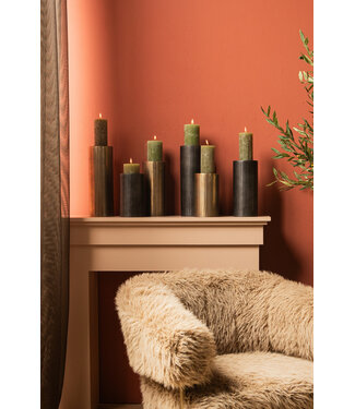 PTMD Jowad Antiek Gouden aluminium plaat kaarsenhouder rib S