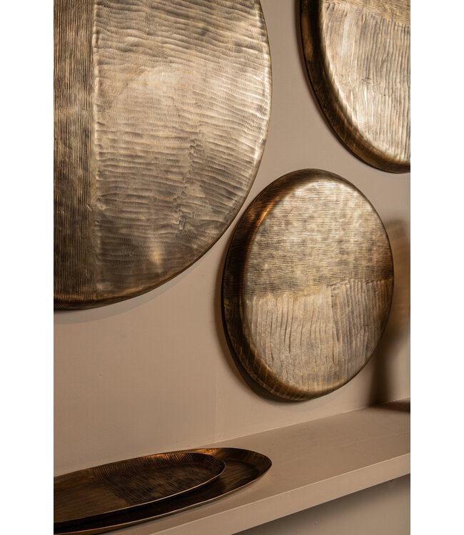 PTMD Jowad Antique Gold aluminium plaat wandpaneel geribbeld S