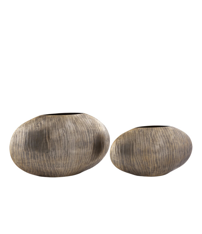 PTMD Jowad Antiek Goud aluminium plaat pot rib laag ovaal L