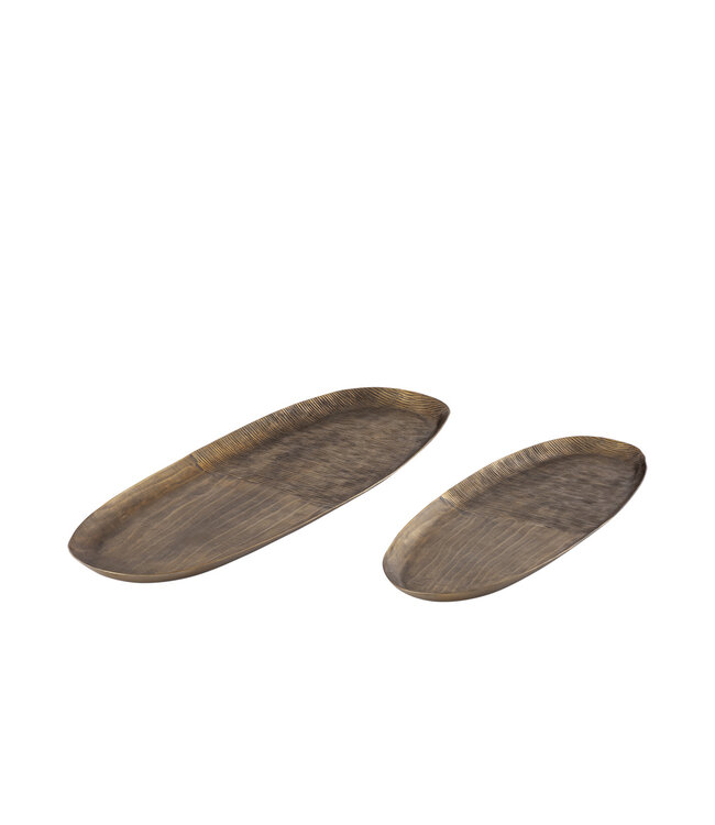 PTMD Jowad Antiek Gouden aluminium schaal met geribbelde ovale L.