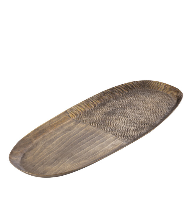 PTMD Jowad Antiek Gouden aluminium schaal met geribbelde ovale L.