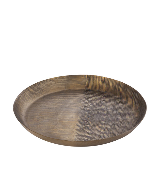 PTMD Jowad Antiek Gouden aluminium schaal geribbeld rond L
