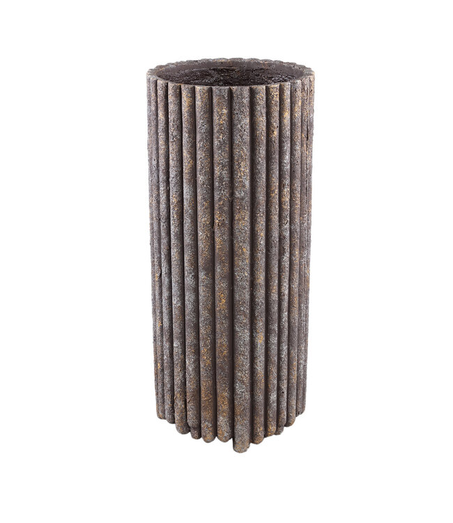 PTMD Morganne Brown ronde cementen pot geribbeld hoog L