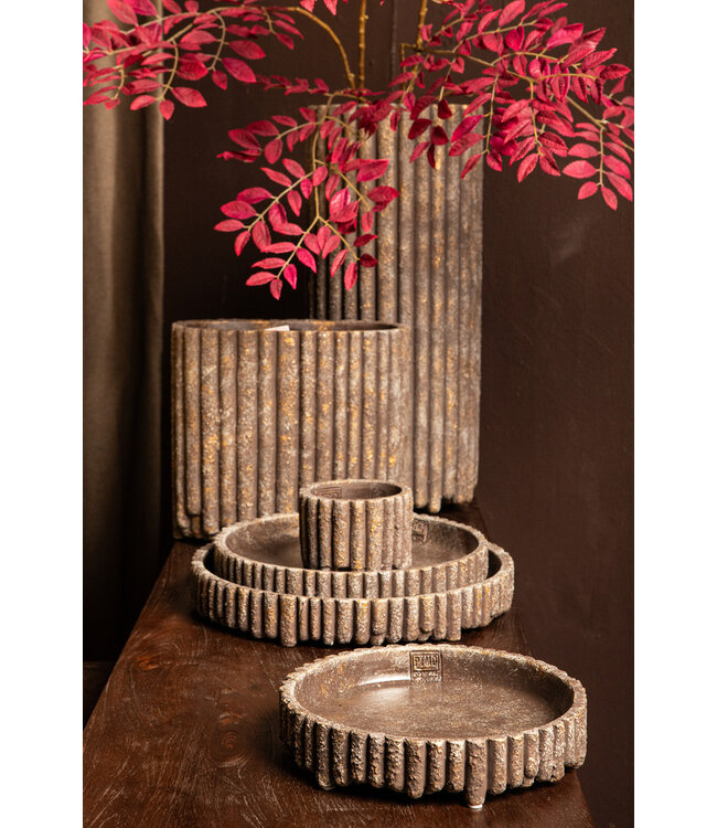 PTMD Morganne Brown ronde cementen pot geribbeld hoog L