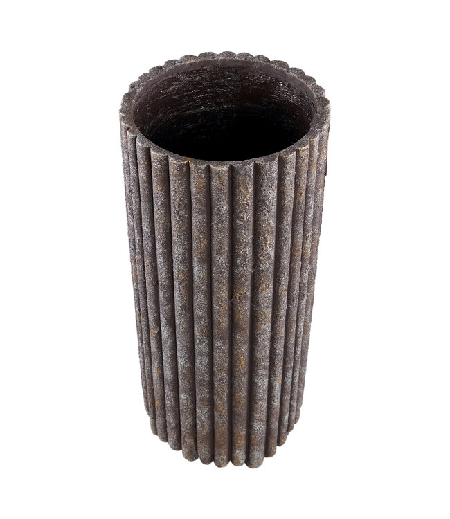 PTMD Morganne Brown ronde cementen pot geribbeld hoog L
