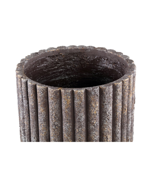 PTMD Morganne Brown ronde cementen pot geribbeld hoog L