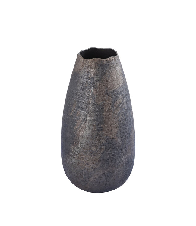 PTMD Semin Zilveren aluminium ronde rustieke pot met golvende rand M