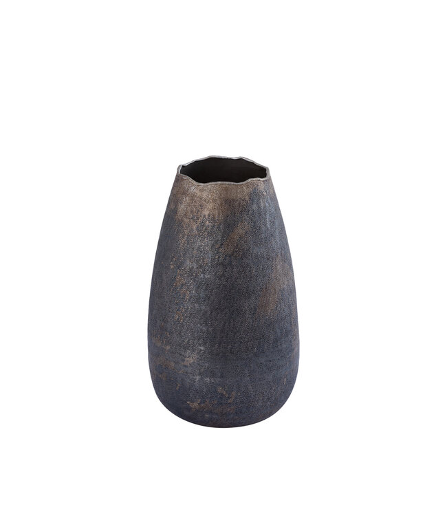 PTMD Semin Zilveren aluminium ronde rustieke pot met golvende rand S