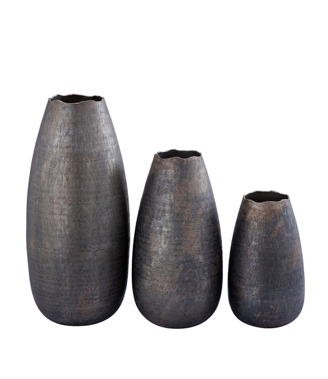 PTMD Semin Zilveren aluminium ronde rustieke pot met golvende rand S