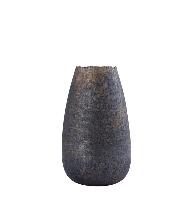 PTMD Semin Zilveren aluminium ronde rustieke pot met golvende rand S