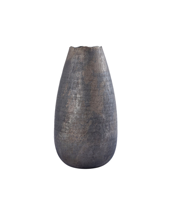 PTMD Semin Zilveren aluminium ronde rustieke pot met golvende rand M