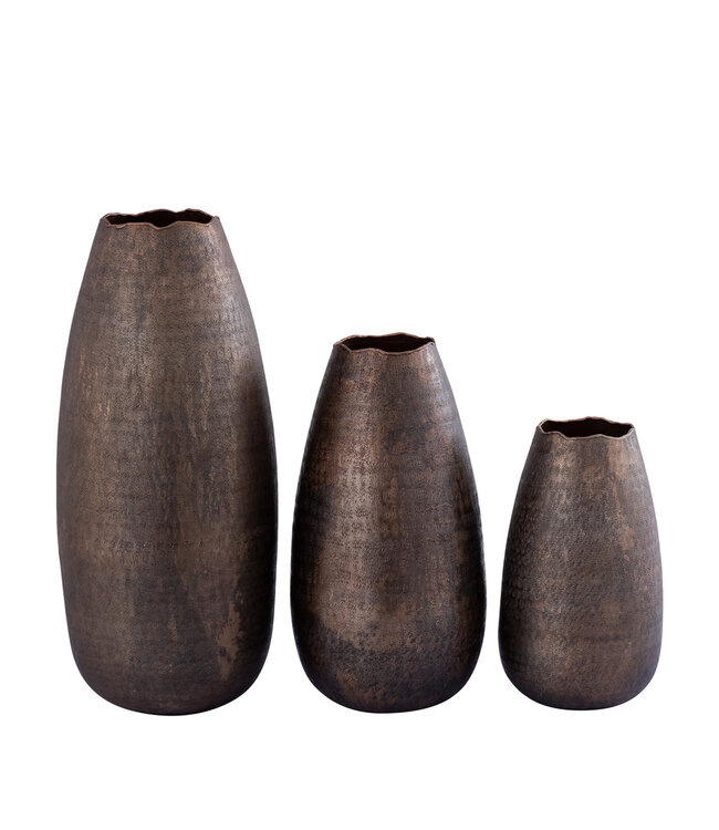 PTMD Semin Koperen alu ronde rustieke pot met golvende rand S