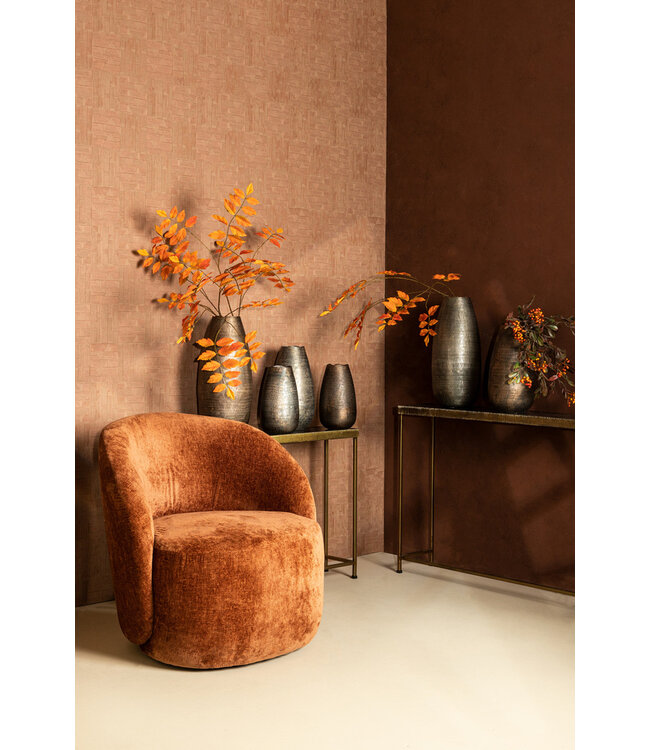 PTMD Semin Zilveren aluminium ronde rustieke pot met golvende rand M