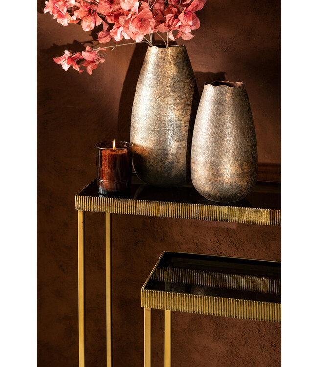 PTMD Semin Zilveren aluminium ronde rustieke pot met golvende rand M