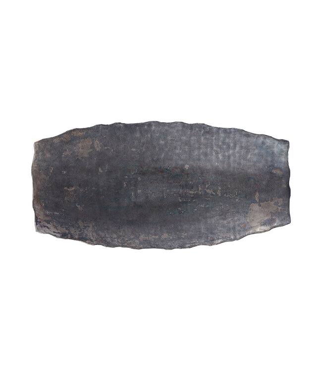 PTMD Semin Zilveren aluminium rechthoekige rustieke kom met golvende rand L