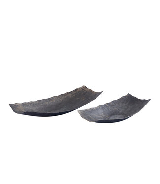 PTMD Semin Zilveren aluminium rechthoekige rustieke kom met golvende rand L