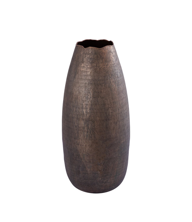 PTMD Semin Koperen alu ronde rustieke pot met golvende rand L