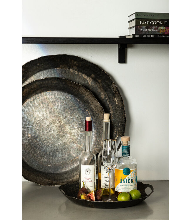 PTMD Semin Koperen alu ronde rustieke dienblad golvende rand S