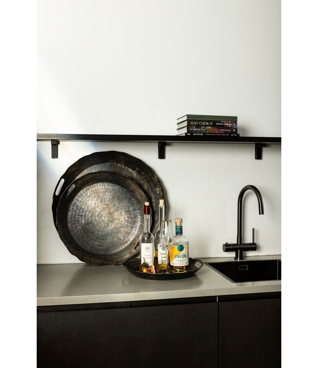 PTMD Semin Koperen alu ronde rustieke dienblad golvende rand S