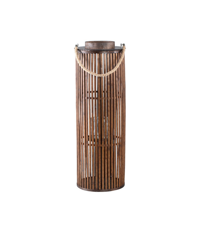 PTMD Zafria Brown round bamboo lantern with glass L