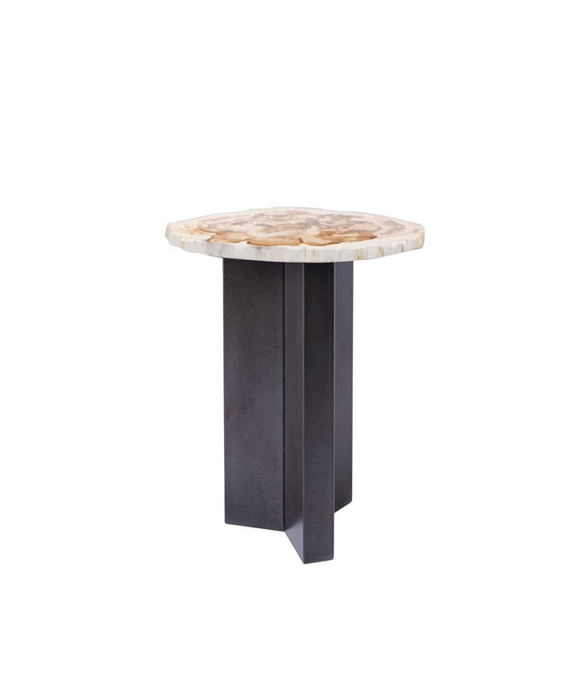 PTMD Jisse Natuurlijke versteend houten bijzettafel met gedraaide voet.