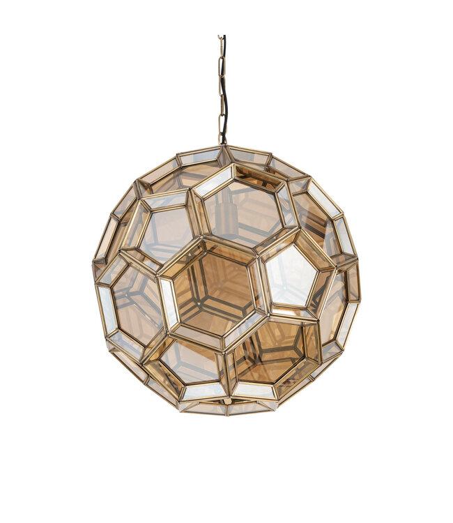 PTMD Thyro Antiek Messing Glas Amber Bal Lamp
