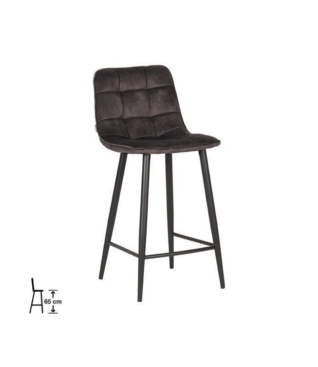 LABEL51 LABEL51 Barkruk Jelt - Antraciet - Velours - Zithoogte 65