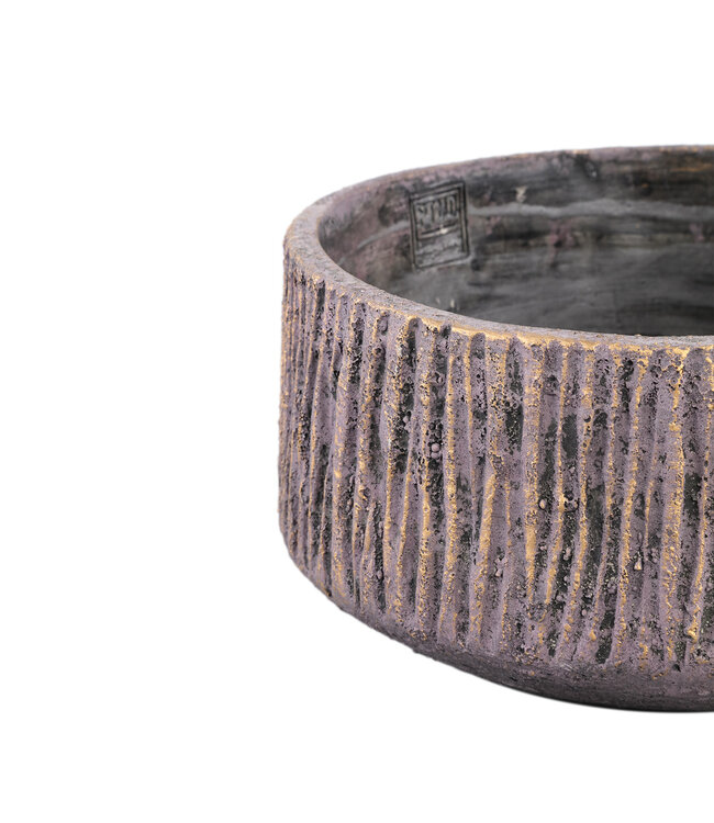 PTMD Holden Paarse Cement Kaars Rond Gouden Afwerking Laag (set van 2)
