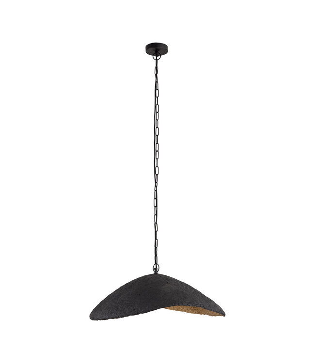 PTMD Majid Zwarte Papier Maché Golf Lamp Goud Binnenin