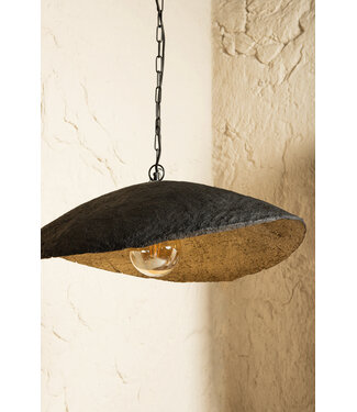 PTMD Majid Zwarte Papier Maché Golf Lamp Goud Binnenin