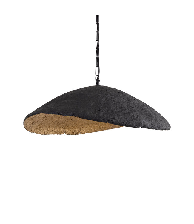 PTMD Majid Zwarte Papier Maché Golf Lamp Goud Binnenin