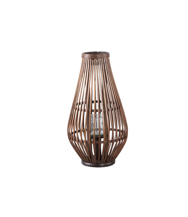 PTMD Lysia Brown round bamboo lantern with glass S