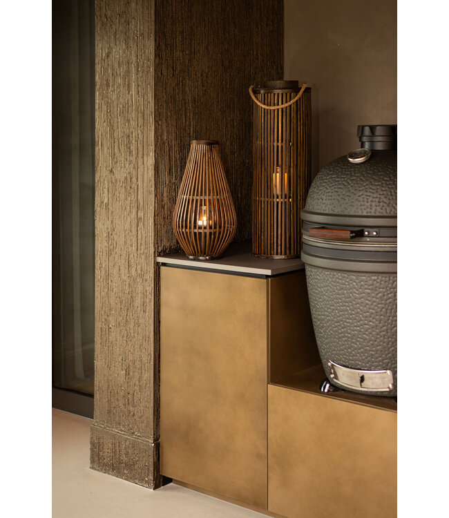 PTMD Lysia Brown round bamboo lantern with glass S