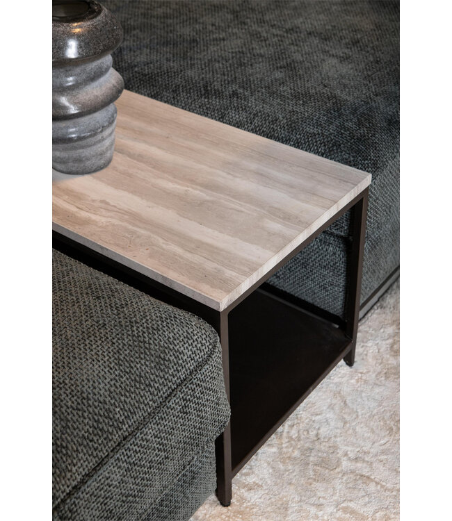 PTMD Laco Witte bijzettafel met marmeren blad en taupe metalen frame