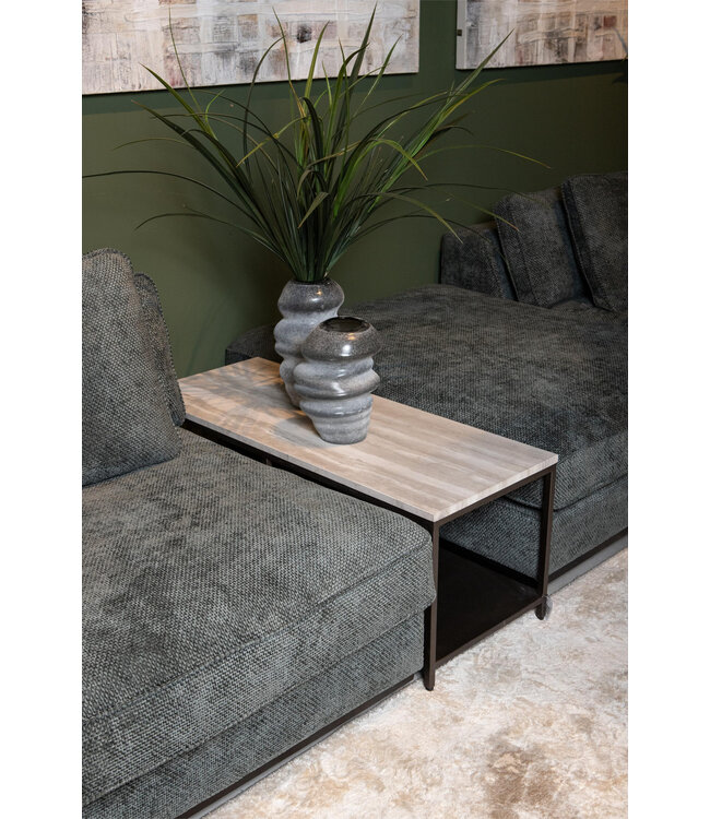 PTMD Laco Witte bijzettafel met marmeren blad en taupe metalen frame